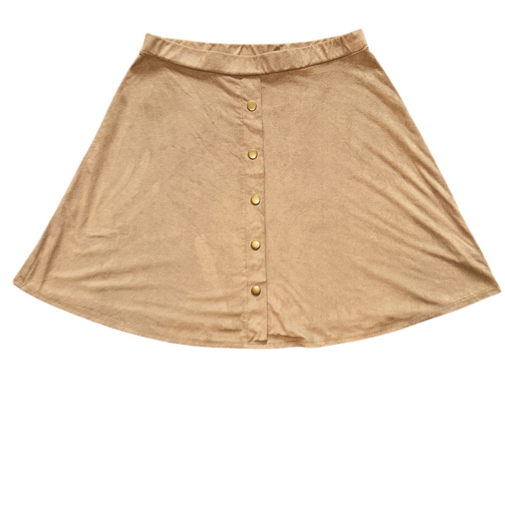 COMO Vintage Elegant Tan Button-Up Skirt Sz: M - Picture 2 of 6
